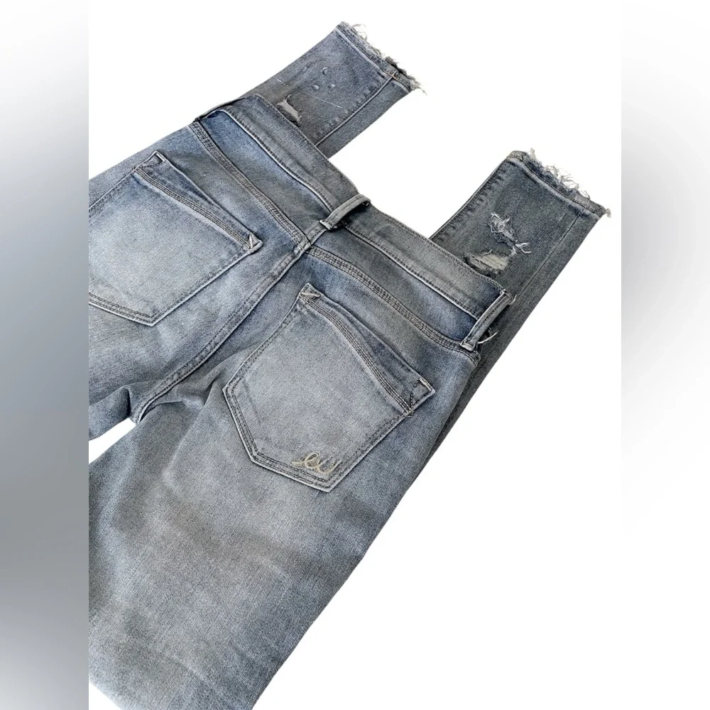 Express Blue Skinny Jeans Distressed Ripped Mid-Rise Women’s 00R - Picture 2 of 12